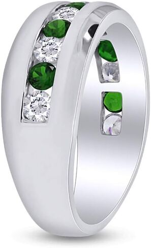 Affy Round Cut محاكاة الزمرد و White Cubic Zirconia Mens الذكرى السنوية الخاتم في 14K Gold مطلي 925 STERLING SILVER in Saudi Arabia