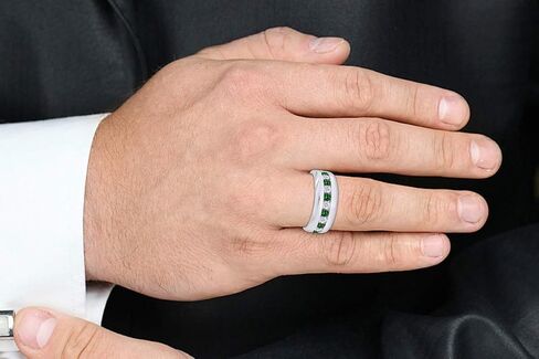 Affy Round Cut محاكاة الزمرد و White Cubic Zirconia Mens الذكرى السنوية الخاتم في 14K Gold مطلي 925 STERLING SILVER in Saudi Arabia