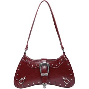 Verdusa Women's Y2K Vintage Rivet Bag Western Top Handle Leather Shoulder Bag