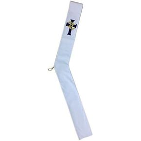 White Wedding Deacon Clergy Stole in Gold Embroidery with Blue Velvet Cross