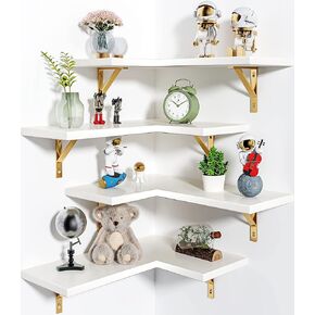 Corner Shelf Wall Mounted, Set of 4, Floating Shelves, Wall Shelf, Corner Hanging Shelves for Living Room, Kitchen and Bedroom (Brown, 16.3 Inches)