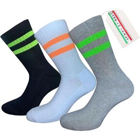 3 Pairs Unisex Cotton Crew Socks, Breathable Moisture Wicking Snug Fit, Sports Gym Casual Wear, Made in Italy