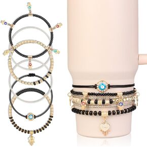 6PCS Bracelets for Stanley Cup Accessories, Bracelet Stack Charms for Stanley Cup Decorations, Cute Beads Charm Attachments for Stanley 40oz & 30oz Tumbler with Handle (Black)
