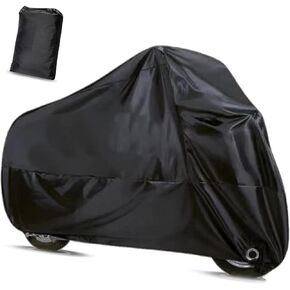Motorcycle Cover, Waterproof Outdoor Polyester Full Body Cover, 190T Foldable Motorcycle Protective Cover Replacement, Suitable for Most Cars and Motorcycles (Black)
