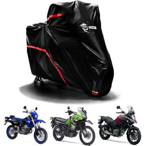 MZS Motorcycle Cover Waterproof Outdoor Compatible with KLR650 Vstrom Pan America DRZ400SM KLE 650 NC750X R1200GS Tenere Transalp CRF Multistrada Tiger 420D All Weather Adventure Bike Covers Storage