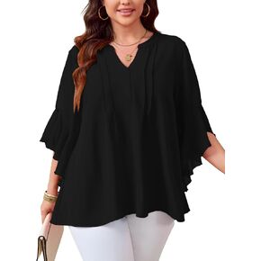 SCOMCHIC Women's Plus Size Blouse 3/4 Sleeve V Neck Chiffon Dressy Casual Shirts Business Work Office Tunic Tops XL-5XL