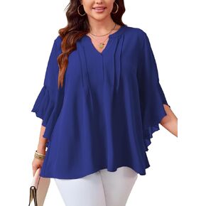 SCOMCHIC Women's Plus Size Blouse 3/4 Sleeve V Neck Chiffon Dressy Casual Shirts Business Work Office Tunic Tops XL-5XL in Saudi Arabia