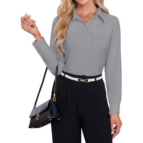 Button Down Shirts for Women Business Casual Blouses Long Sleeve Fit Dress Shirt Collar Wrinkle Free Work Tops
