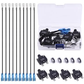 5 مجموعات زر الضغط إعادة تعيين قاطع الدائرة الحرارية 125/250V AC 32V DC مع خيوط سلكيات الاتصال السريعة وقبعات زر مقاومة للماء للسيارات البحرية (30 أمبير)