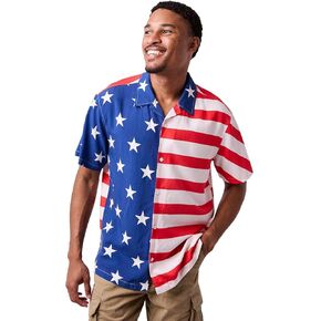 Stars & Stripes United States Flag Men's Collared Button-Up Short Sleeve Shirt