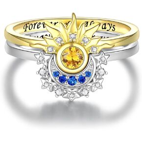 Sterling Silver Moon Sun Rings Set Promise Gold Plated Matching Ring Stackable Friendship Ring Jewelry Gifts for Women Bff Couples