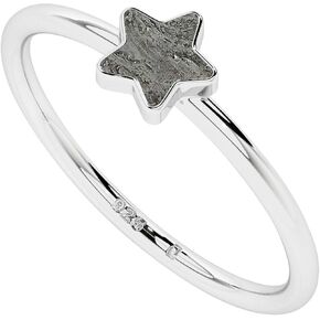 Natural Meteorite Star Shape Stackable Ring for Women in Sterling Silver, August Birthstone Jewelry Gifts for Her (Bezel-Set)
