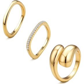 FUNRUN JEWELRY Stackable Chunky Gold Rings for Women Non Tarnish 14K Gold Chunky Ring Set Statement Band Stacking Ring Gold Size 5-10