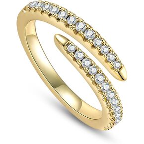 Moissanite Gold Open Crossover Wedding Bands Adjustable Rings for Women 14K Gold Plating GRA Certified 0.015/26 (0.39) Cttw Gift for Her