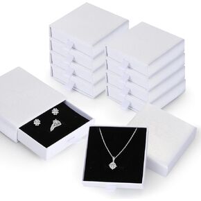 Jewelry Gift Boxes, 10 Pack 3.5" × 3.5" x 1" Sponge Fill Cardboard Jewelry Box Bulk, Drawer Style Small Gift Boxes for Necklace Pendant Bracelet Ring Earring Display and Storage, White