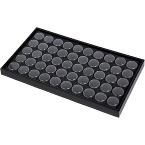 50 Gem Display Case Diamond Gemstone Storage Box, Small Round Plastic Containers Box Jewelry Organizer Container with Foam, Black Foam Gem Jars Showcase with 50 Gemstones Storage Jar