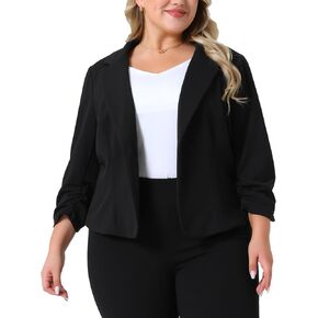 أغنيس أوريندا بالإضافة إلى الحجم العارضة للنساء 3/4 روتش دبدة من Notch Label Work Office Lightweight Bruct Suit Blazer