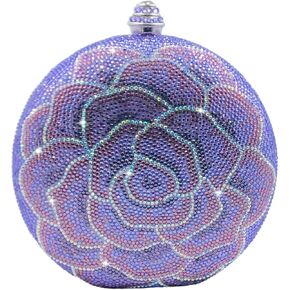 Boutique De FGG Round Flower Clutch Purse Women Rose Crystal Evening Handbag Party Rhinestone Floral Clutch Wedding Bag,Mini