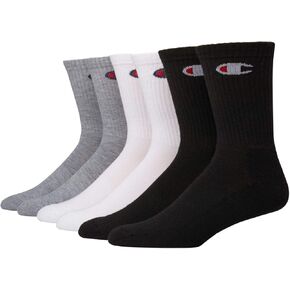 Champion Unisex 6-Pack Multi Logo Print Crew Socks (Assorted - White)