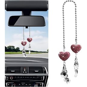 Mandark Bling Car Rearv View View Mirror Charm ، 2pcs Crystal Rhinestone Lucky Heart Vehicle Learview Mirror Hanging Ornament قلادة ، ملحقات الديكور السيارات الماس ، FIT Universal (Stylec)