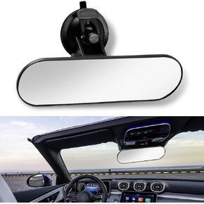 1 PC Car Interior Rearview Mirror, 8.66" x 2.56" Ball Universal Joint Clear View Wide Angle Mirror, Strong Nano Adhesive Suction Cup Mount Accessory, Suitable for Most Car Models (White)