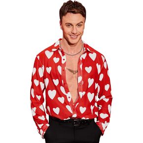 Arvilhill Men's Valentines Shirt See Through Mesh Button Long Sleeve Heart Lips Top (S-XXL)