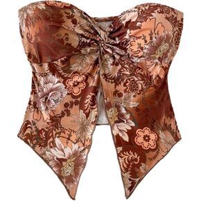 SOLY HUX Women's Floral Print Tube Top Twist Split Strapless Sleeveless Asymmetrical Hem Summer Vacation Crop Tops