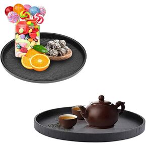 Pwshymi Round Wood Serving Tray, Round Solid Platter Tea Tray, Tea Serving Tray for Home Restaurant Serving Trays Platter for Water,Tea,Coffee and Food Serving Party (27cm)