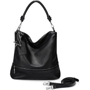 YALUXE Women's Genuine Leather Shoulder Bags Handbags Purses with Dual Zippered Compartments & Bottom Zipper Pocket