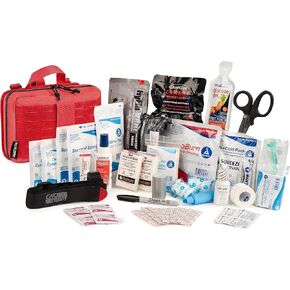 Scherber Vehicle IFAK Emergency Trauma Kit | 95+ Medical Supplies & Equipment, NAR Tourniquet & CPR Mask | Fully Stocked Rip Away Molle Pouch for Car, Home & Professional First Aid | Ultimate, Red