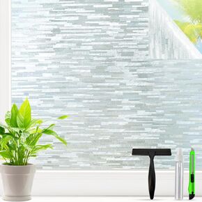 Frosted Glass Window Privacy Film Decorative, Bathroom Window Privacy Film for Glass Windows Cover, Static Cling, Removable, Reusable, Anti-UV, Anti-Glare, Heat Blocking, 17.5 Inch by 157.4 Inch