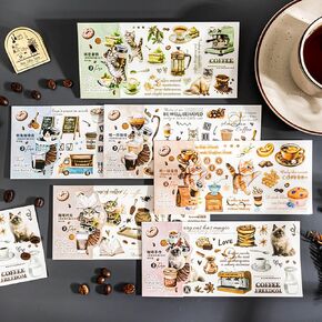12 ورقة القهوة Coffee Cat Transfer ملصقات للزجاج والقهوة والشراب والكب كيك وكرواسان وتصميم قوس قزح ، وفرك مضاد للماء على النقل ، وهدية إبداعية للطلاب ، والمعلمين ، وزملاء العمل