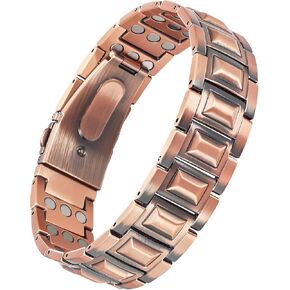 MagSølv Copper Bracelets for Men, Pure Copper Magnetic Bracelet with Three Row 3500 Gauss Magnetic, Men's Fold Over Clasp Jewelry with Sizing Tool（0181）