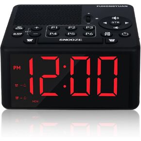 Digital Alarm Clock Radio with AM/FM Radio, Dual Alarm, Dimmable Large LED Screen, Preset, Sleep Timer, Snooze & Easy-to-Use Features for Your Morning Routine