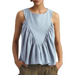 Tanming Womens Sleeveless Peplum Top Swing Tank Loose Fit Back Button Casual Blouse Ruffled Shirts in Saudi Arabia