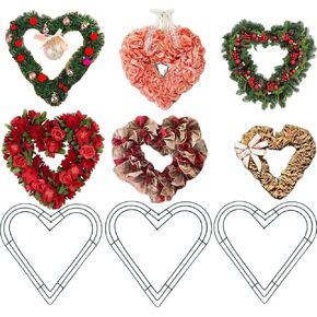 3 Pack 14 Inch Wire Heart Wreath Frame with Bee Wreath Shape, Spring and Summer Patio Porch Decorations for Party Events Home Decor and Outdoor Events (Heart)