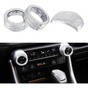 Koongloong Bling Car Accessories Fit for Toyota RAV4 2019-2025 RAV4 Prime 2021-2025 Gear Shift Cover Air Conditioning AC Knob Covers Fit for Interior Decor Rhinestone Sticker Pack of 3
