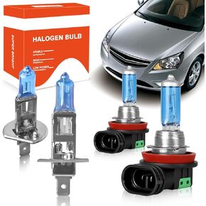 OQSNCV Fit لـ Hyundai Elantra (2011 2012 2013) مصابيح المصابيح الأمامية للهالوجين ، H1 High Beam + H11 Low Beam Plem Plup Plubs Kit ، حزمة 4