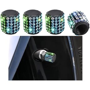 Mandark Bling Car Tire Valve Caps ، 4pcs crystal inherkestone stare valve cover ، accsities extreaction extriate access access includal for suv sedan truck (blue)