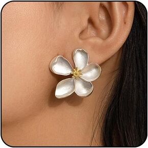 Flower Earrings for Women Large Statement Earrings for Women Gold Big Floral Earring Unique White Green Blue Pink Flower Stud Earring Fancy Trendy Jewelry
