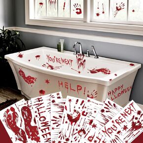 Horaldaily 100 PCS Halloween Window Cling Sticker, Bloody Handprint for Home Party Supplies Shop Window Glass Display Decoration