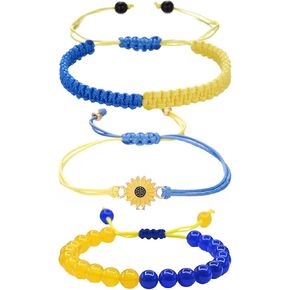 4PCS Ukrainian Bracelet Yellow Blue Braided Bracelets Adjustable Handmade String Sunflower Bracelets for Women Trendy 2025