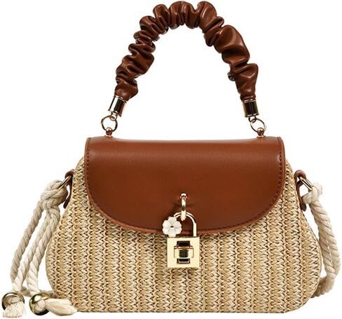 حقيبة Crossbody Straw للنساء يدويًا كيسًا منسوجًا من الجلد العلوي مقبض مقبض صغير بوهو محفظة راتان الشاطئ in Saudi Arabia