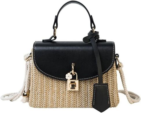 حقيبة Crossbody Straw للنساء يدويًا كيسًا منسوجًا من الجلد العلوي مقبض مقبض صغير بوهو محفظة راتان الشاطئ in Kuwait