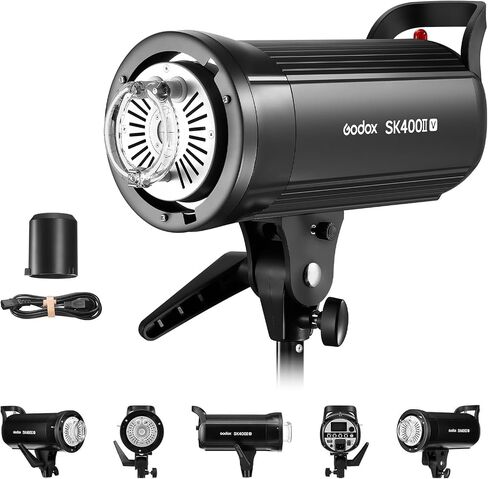 Godox SK400II-V 400Ws Photo Studio Strobe Flash Monolight Light with Bowens Mount &Lamp Head, 10W LED Modeling Lamp for Studio, Shooting, Location and Portrait Photography -110V in Saudi Arabia