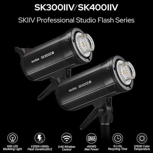 Godox SK400II-V 400Ws Photo Studio Strobe Flash Monolight Light with Bowens Mount &Lamp Head, 10W LED Modeling Lamp for Studio, Shooting, Location and Portrait Photography -110V in Saudi Arabia