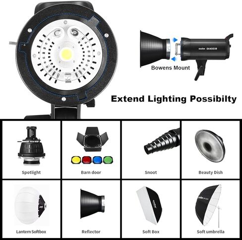 Godox SK400II-V 400Ws Photo Studio Strobe Flash Monolight Light with Bowens Mount &Lamp Head, 10W LED Modeling Lamp for Studio, Shooting, Location and Portrait Photography -110V in Saudi Arabia