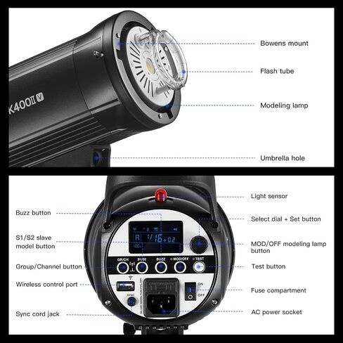 Godox SK400II-V 400Ws Photo Studio Strobe Flash Monolight Light with Bowens Mount &Lamp Head, 10W LED Modeling Lamp for Studio, Shooting, Location and Portrait Photography -110V in Saudi Arabia