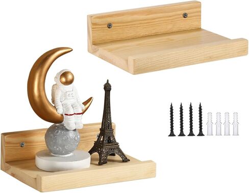 Z metnal Small Decor Shelves, Mini Floating Wooden Display Wall Shelf for Smart Speaker WiFi Collectables, Sauna Shelves, Wood, Wall Mounted, 8 x 5.5 inch, 2 Pack in Kuwait