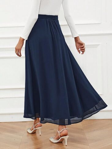 SweatyRocks Women's Chiffon High Waisted Flowy Long Skirts Casual Solid A line Maxi Skirt in Saudi Arabia
